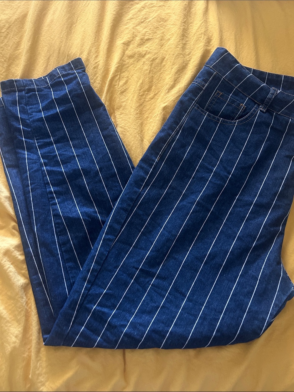 Women’s pinstripe denim jeans